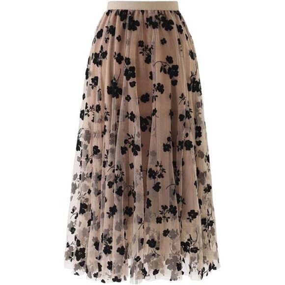 Women's 3D Posy Double-Layered Mesh Midi Skirt - Picture 13 of 14